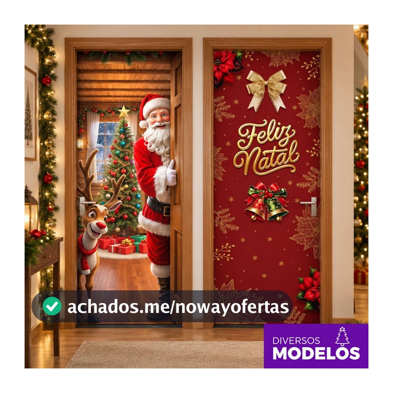 Kit Capa de Porta Natal Em Tecido Decoração Natalina Veste Porta Sublimado C/Elástico 0,85x2,10m