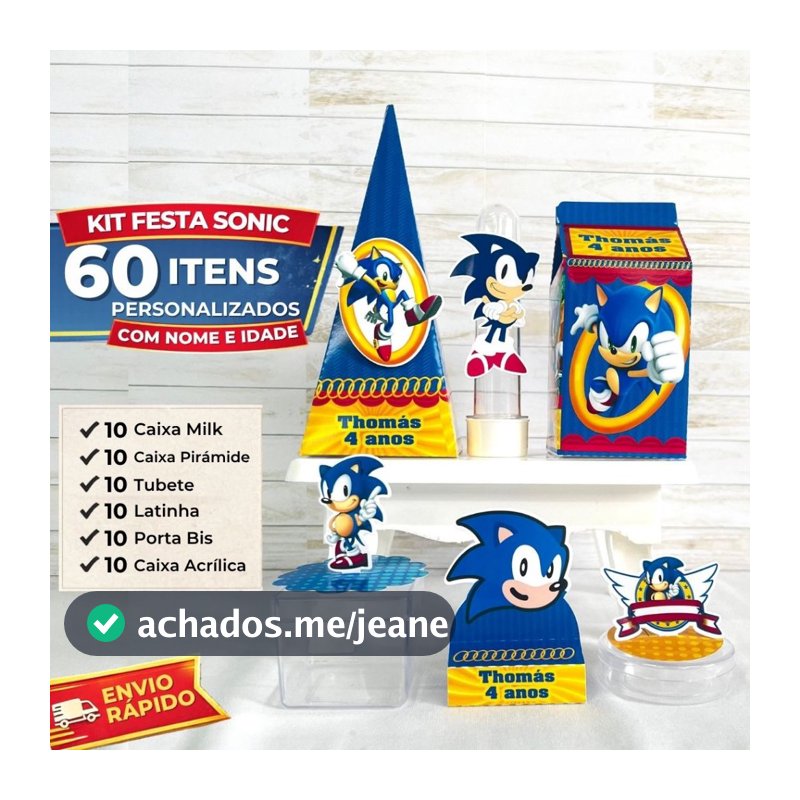 Kit Festa Sonic 60 Itens Personalizado Aniversário Infantil