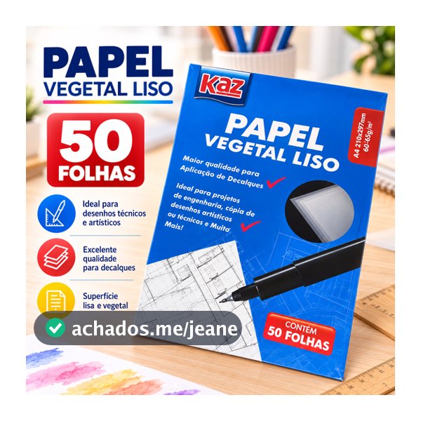 Bloco Papel Vegetal A4 Kaz 50 Folhas 60/65g