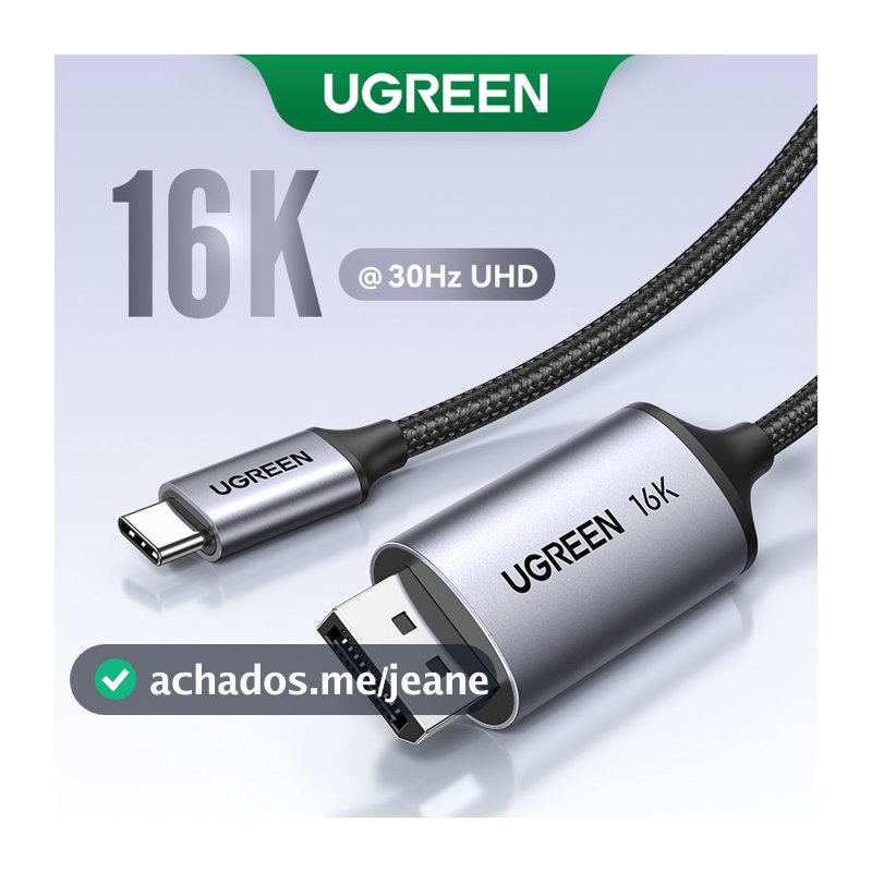 UGREEN 16K 8K Usb C Para Dp 2.1 Cabo Trançado De Nylon Macho Monitor HDTV Projector Portátil