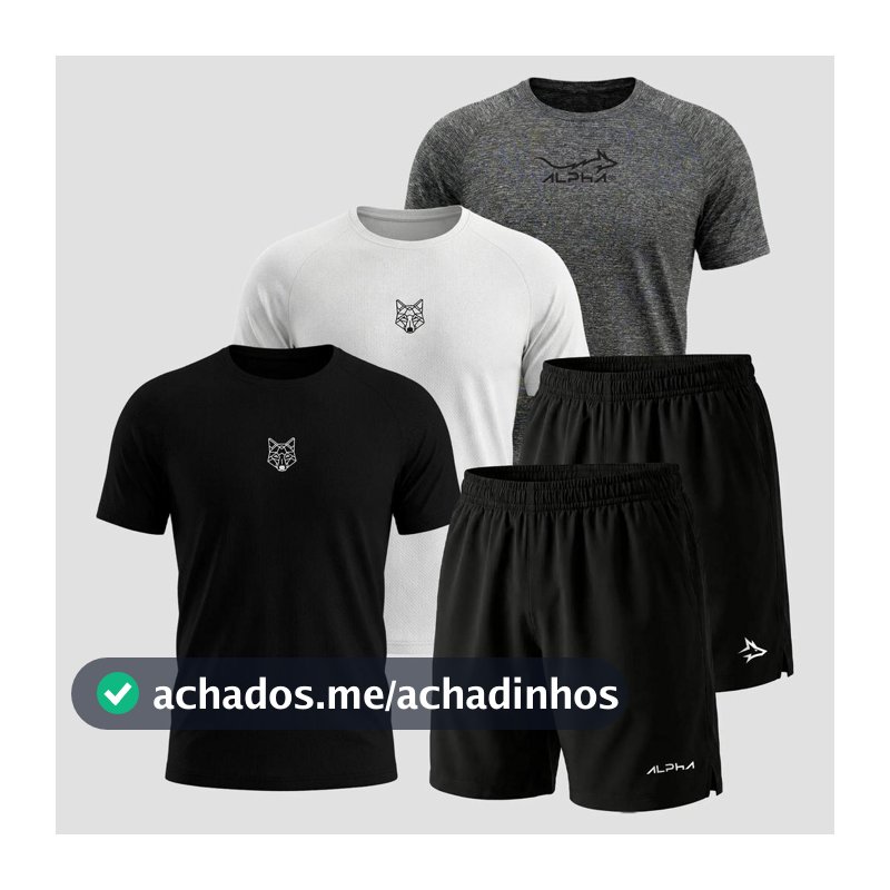 Kit 5 Peças Dry Fit 3 Camisetas e 2 Bermudas Alpha Co