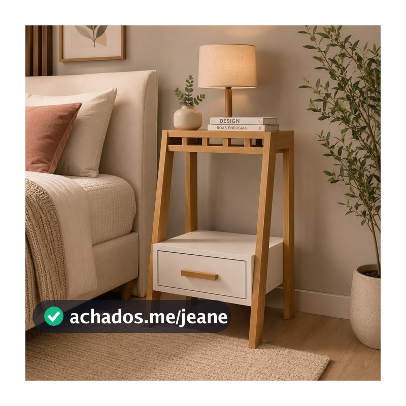 Mesa de Cabeceira Decorativa com Gaveta e Nicho Superior