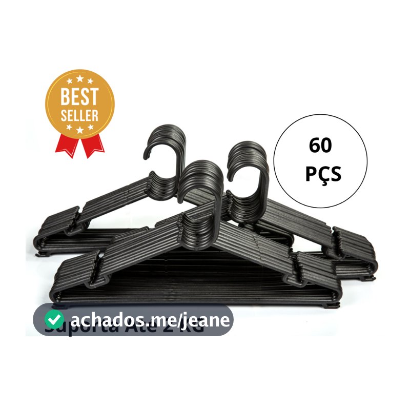 Kit 60 Cabides Redondos Preto Adulto Envio Imediato