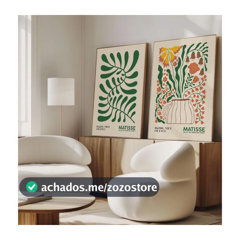 Quadros Decorativos Com Moldura Filete Sala Quarto Duo Floral Estilo Matisse Plantas Verde E Laranja
