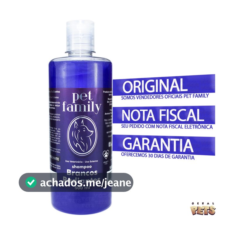 Shampoo Pet Branqueador Matizador Natural Para Cães e Gatos Pelos Claros Brancos Profissional 500ml