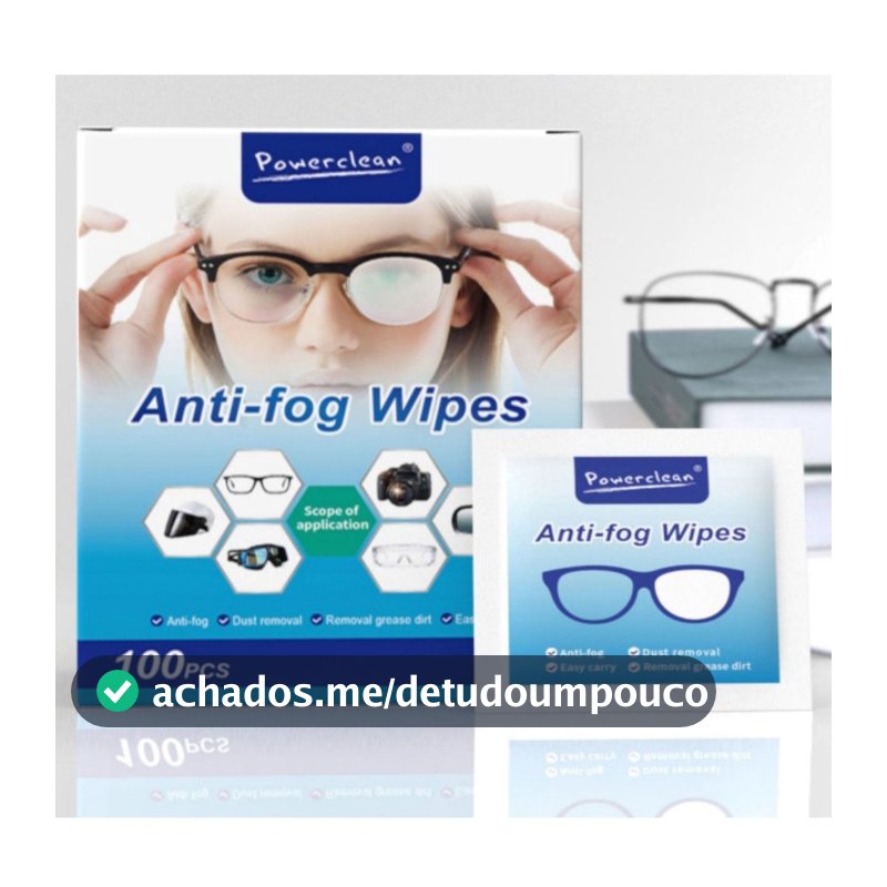 100/200 Lenços Umedecidos POWERCLEAN Antiembaçantes e de Limpeza – Óculos e Lentes de Câmeras