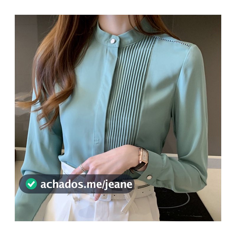 Blusa Chiffon Básica Branca De Manga Longa Com Botão , Blusas E Camisas De Escritório social 2023 Feminina De Inverno Fria