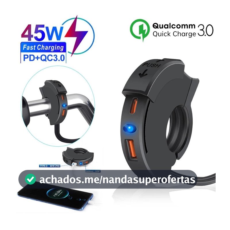 Motocicleta Carregador Rápido USB QC 3.0 À Prova D'água Com Porta Tipo C Nova Saída PD Móvel 12v Plug Para Moto Bike