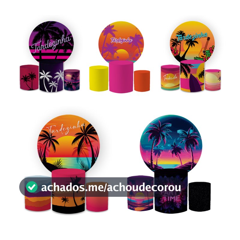 Kit Capa Painel Redondo 1,5 + Trio Cilindros Tardezinha Decoração Aniversário Tropical