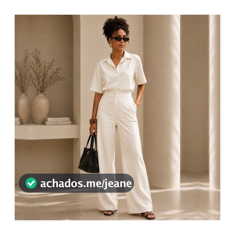 Conjunto Alfaiataria Marrant Blusa e Calça Com Elástico Pantalona Wide Leg Moda Fashion Elegante Social
