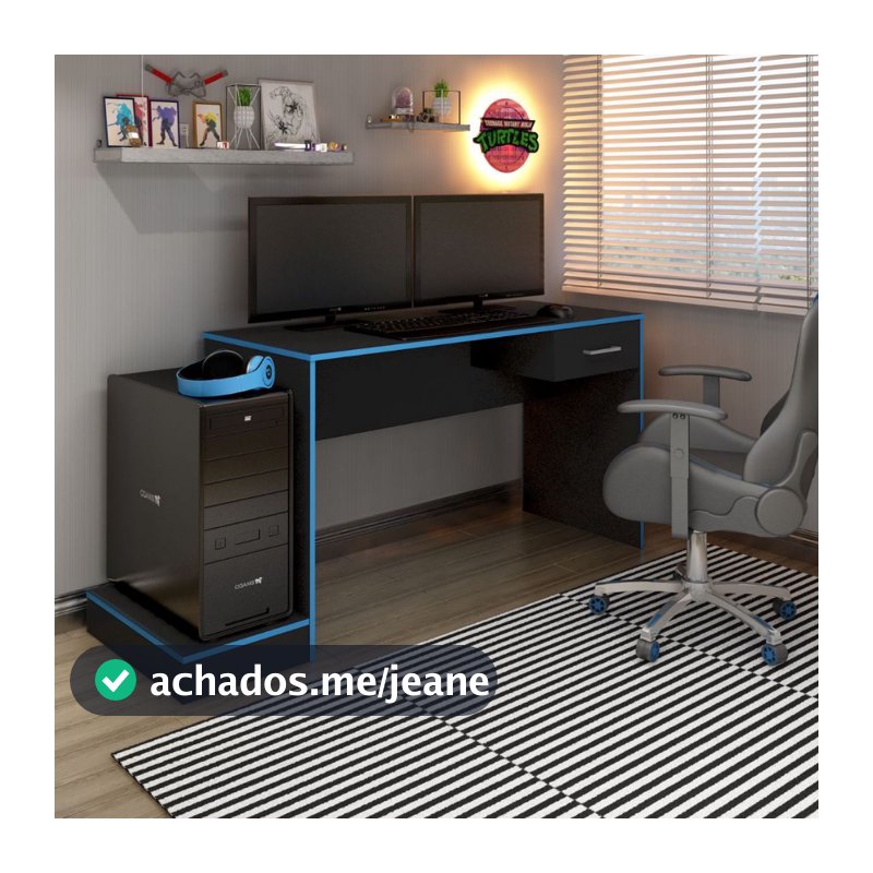 Mesa Gamer Artely Escrivaninha para 2 Monitores com Suporte Elevado para Gabinete