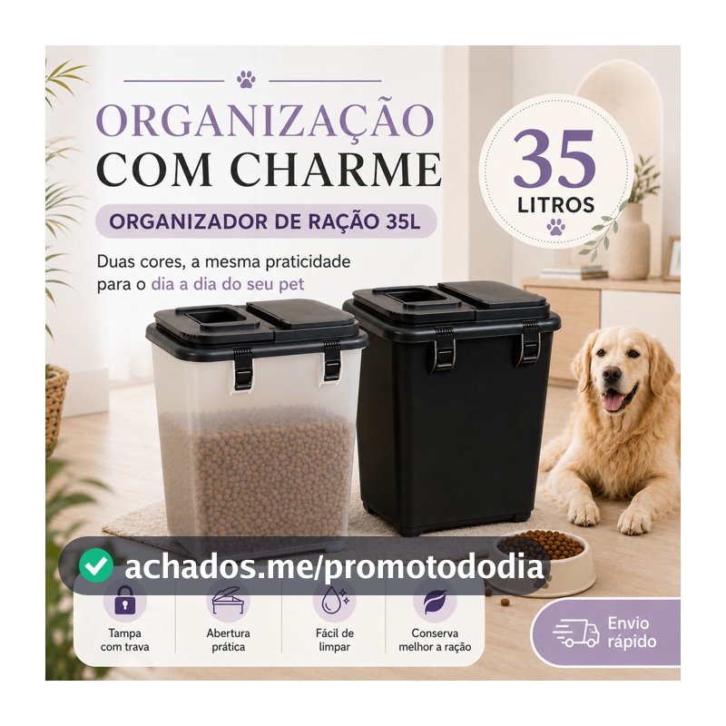 Contêiner Porta Ração 15KG 35 Litros Ração de Cachorro Gato