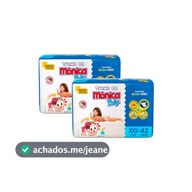 Kit 2 Fralda Turma da Mônica Baby Mega Tamanho XG 42 Unidades Descartáveis