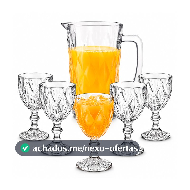Jogo De Jarra 1100ml Diamond + 4 ou 6 Taças 340ml Diamond Suco Agua Transparente Luxo