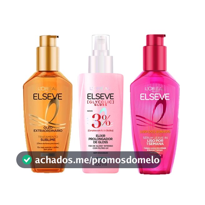 Kit Finalizadores Elseve L'Oréal Paris: Óleo Extraordinário + Glycolic Gloss + Liso dos Sonhos (3x 100ml)