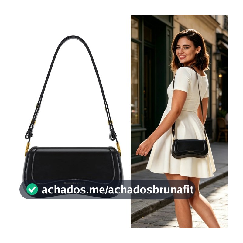 ROMANTIC CROWN Bolsa de Ombra Feminina com Alça Ajustável, Bolsa Feminina Elegante com Couro Sintetico Preto, Presente