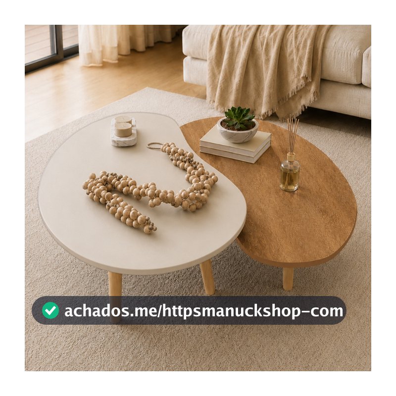 Conjunto mesa de centro sala de estar design orgânico moderna pés palito madeira decoração orgânica