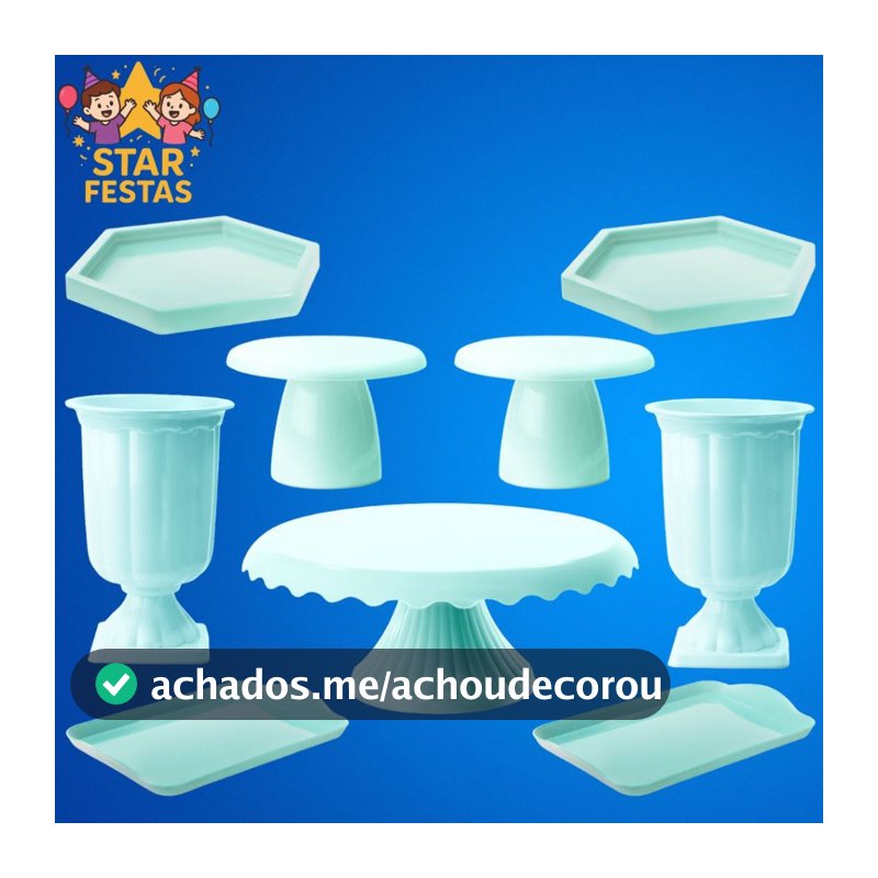 Kit Mesa De Festa - 1 Boleira Cake Renda 19cm , 2 Mini Cake Slim , 2 Mini Sextavada , 2 Vaso Grego e 2 Bandeja 20x13