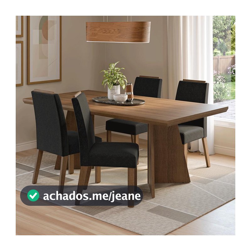 Conjunto Sala de Jantar Tampo de Madeira 4 Cadeiras Rustic/Oxford Arles Madesa