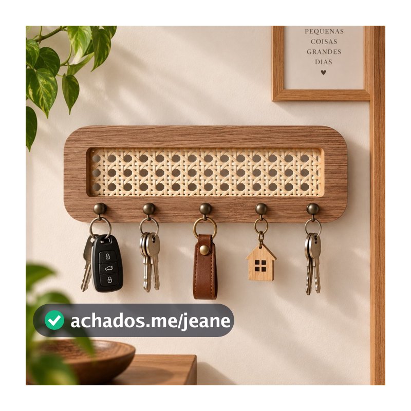 Porta Chaves MDF retangular com Palha Indiana Natural–Organizador Decorativo Moderno