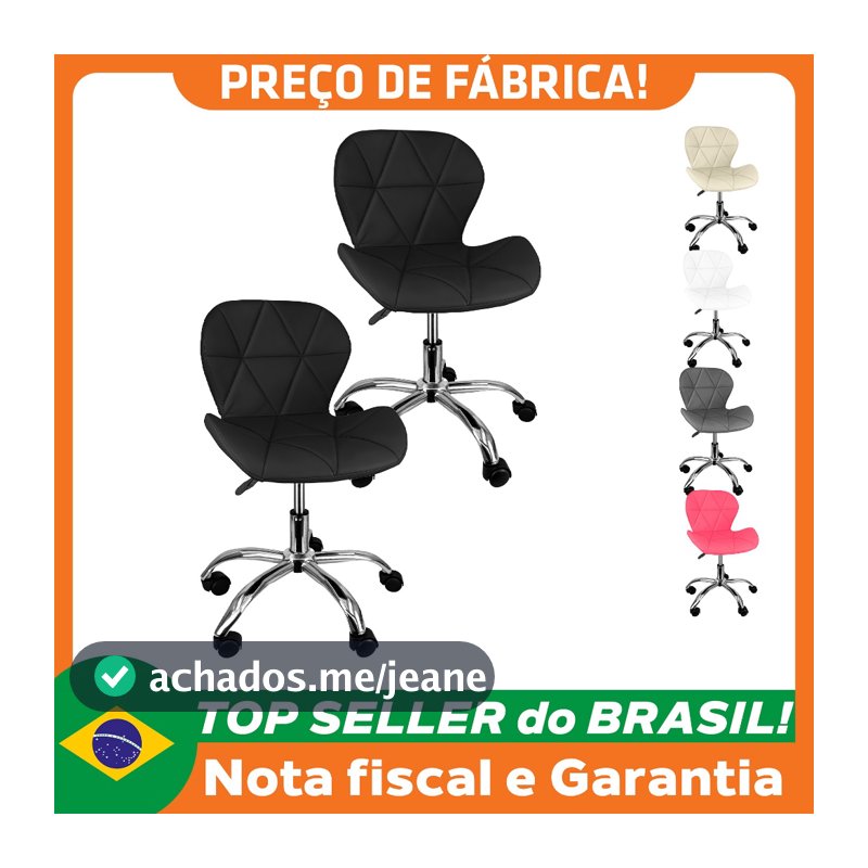 Kit 2 Cadeiras Slim Office Estofada Base Giratória Cromada