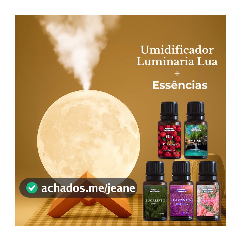 Umidificador Luminária + Essências Abajur 2em1 900ml Lua 3d Vaporizador de Ambiente Difusor De Ar