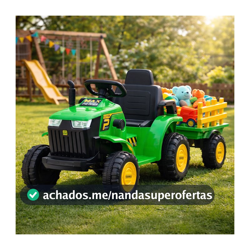 Trator Elétrico Infantil Super Power com Carreta Articulada, Som, Luz LED e Bivolt 110/220V