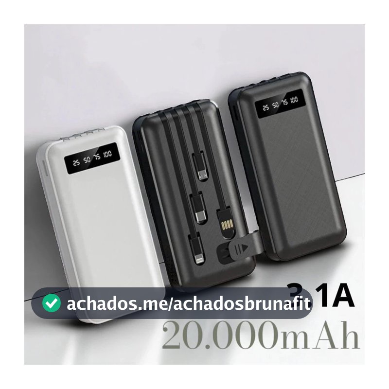 Carregador Power Bank Portátil de celular 20000mah Universal Saida 4 Cabos Cherrygo