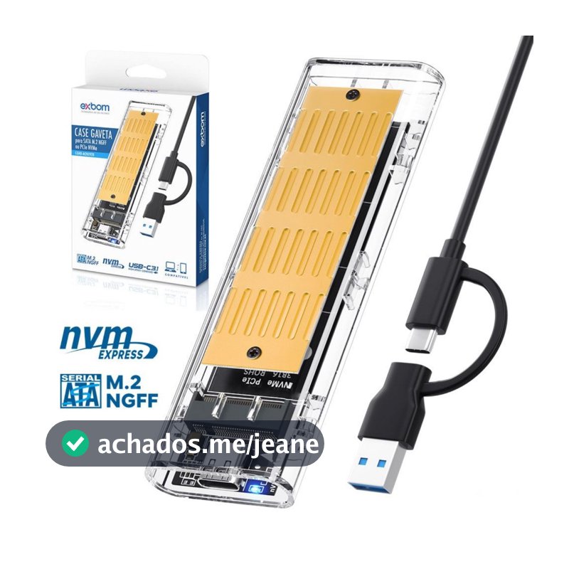 Mini Case Transparente Para SSD M.2 NVME e NFGG Com Cabo Duplo PC Ou Android CGHD-M2NX920 EXBOM