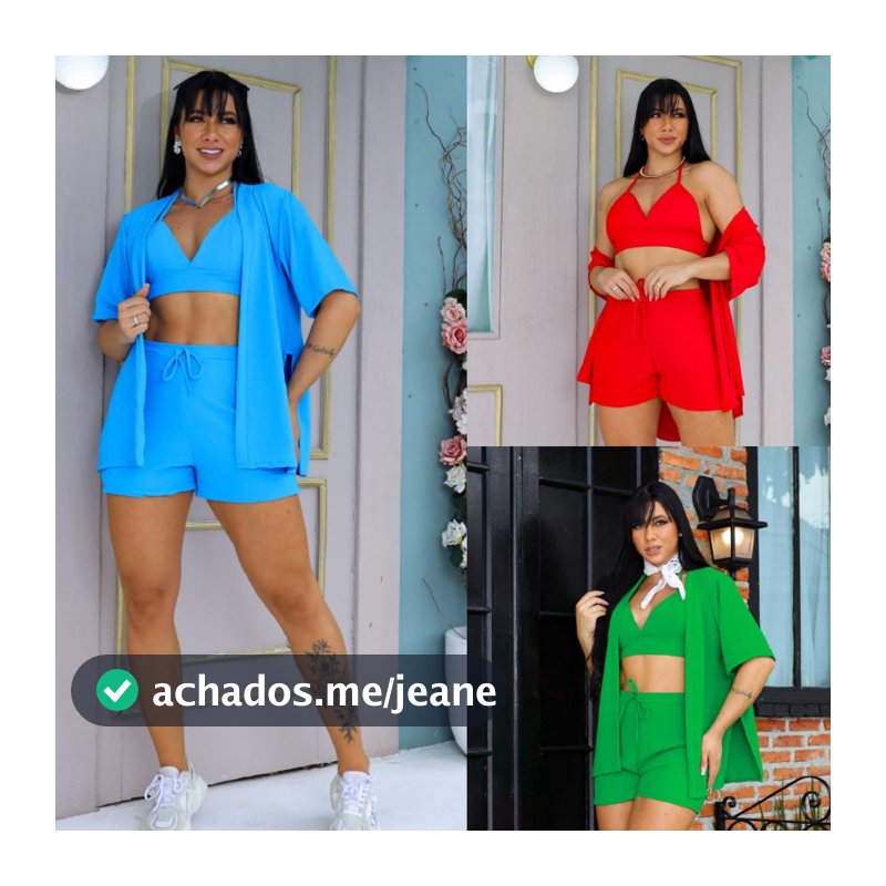 Conjunto Kimono Feminino 3 Peças Short Blusa Cropped Duna Com Bojo