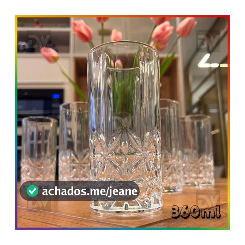 Jogo De Copos de Vidro Diamond 6 Peças Long Drink 360ml