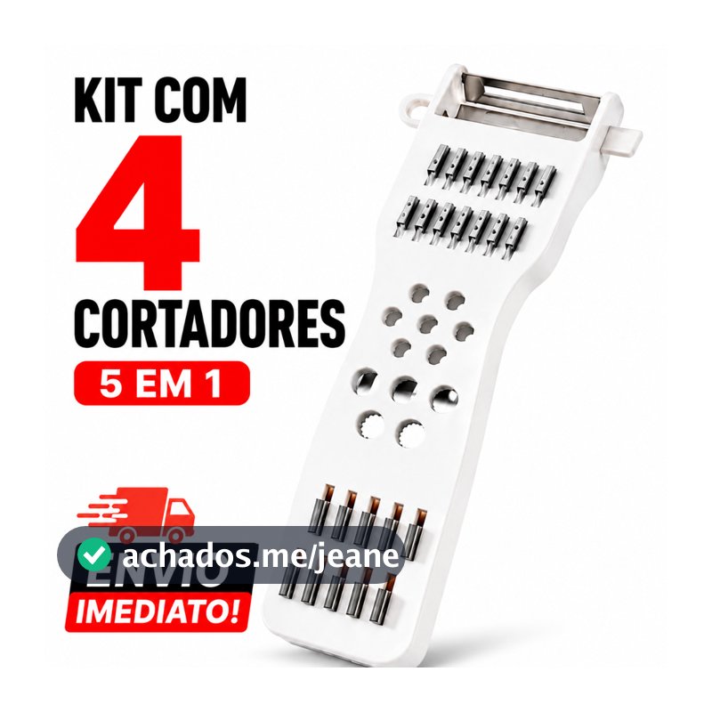 Ralador Manual Multifuncional 5 em 1 | Cortador de Legumes, Queijo, Alho e Chocolate | Kit 1, 2, 3 ou 4 Unidades