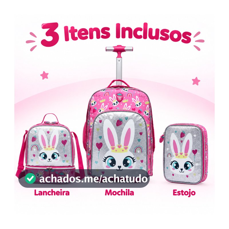 Kit Mochila de Rodinhas para Menina com Lancheira Térmica e Estojo