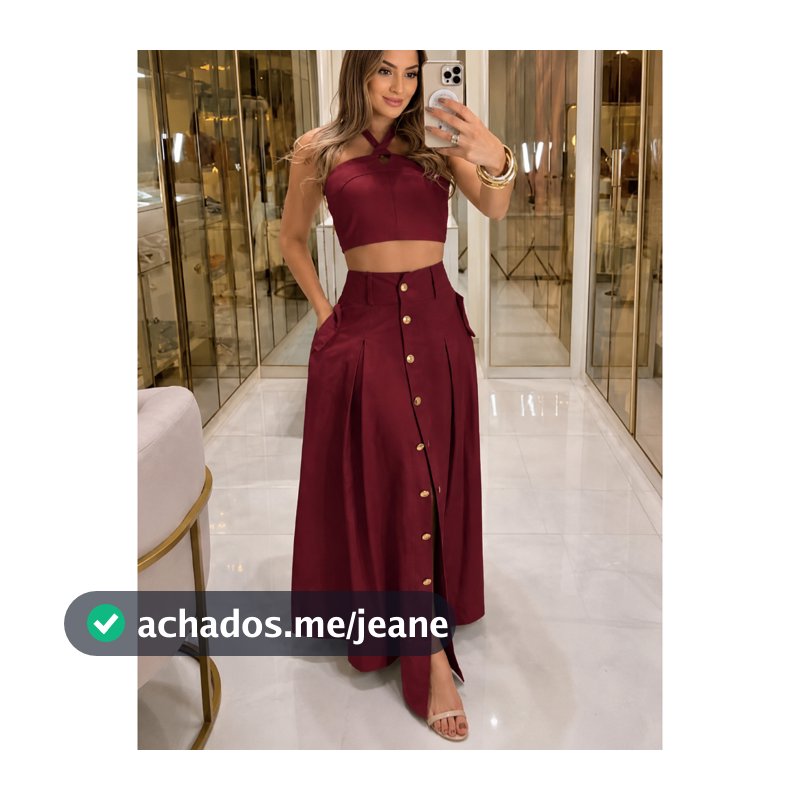 Conjunto Feminino Top Curto com Gola Cruzada Saia Longa com Botões Frontais