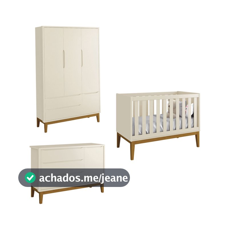 Jogo de Quarto para Bebê Completo 3 Portas 5 Gavetas Classic New Areia Fosco com Madeira - Reller