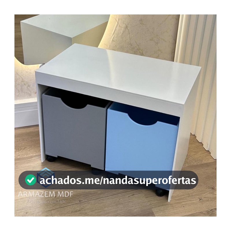 Organizador de Brinquedos Bancada Infantil 2 Gavetas Com Rodinhas em MDF