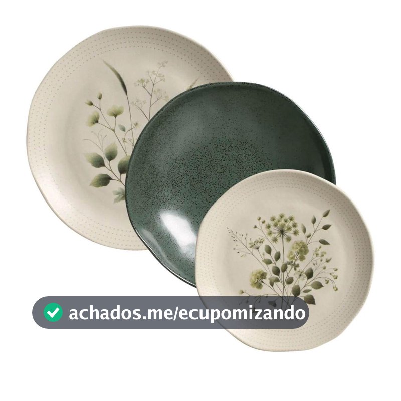 Jogo de Pratos Cerâmica Raso 26,5cm Fundo 21cm Sobremesa 19,5cm Ammi Arauco Porto Brasil 3Pç