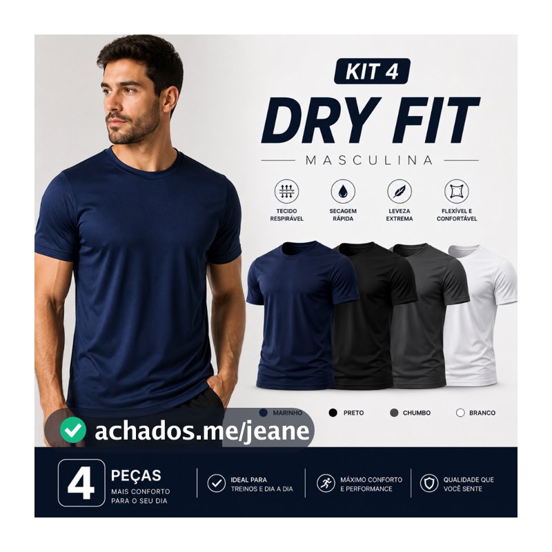 Kit 4 Camisetas Dry Fit Masculina Academia Esportiva Fitness Corrida Treino Manga Curta Básica Lisa