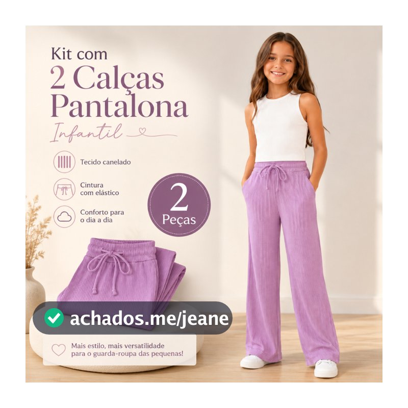kit 2 Calça Pantalona infantil menina criança canelada com bolso