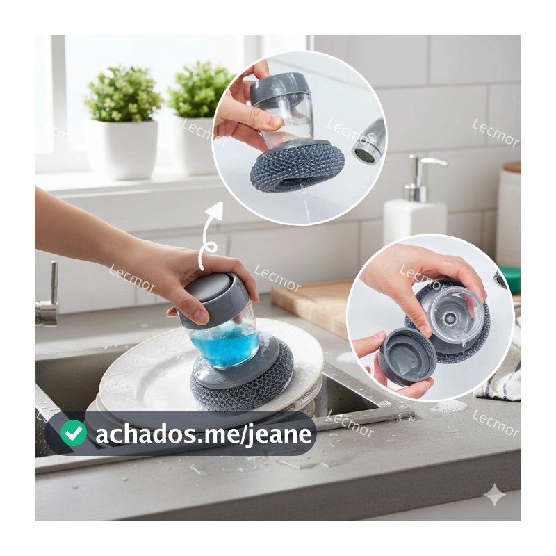 Escova de Limpeza de Cozinha 2 em 1 com Dispenser de Sabão Lava Louça e Panelas Sem Esforço