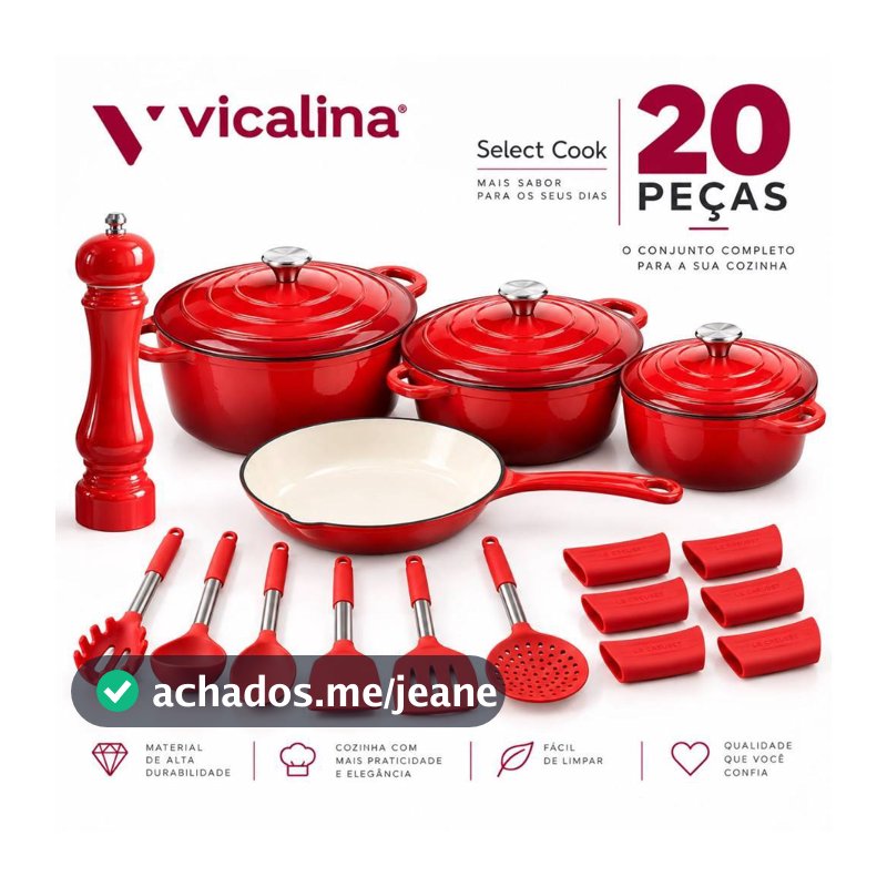 Vicalina kit jogo conjunto de panelas de ferro esmaltadas luxo para fogão indução 20 peças
