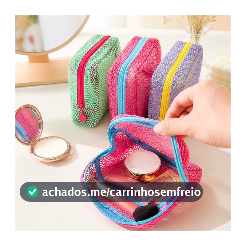 Necessaire Maquiagem Pequena Telada com Alça Bolsa Organizadora Feminina para Viagem