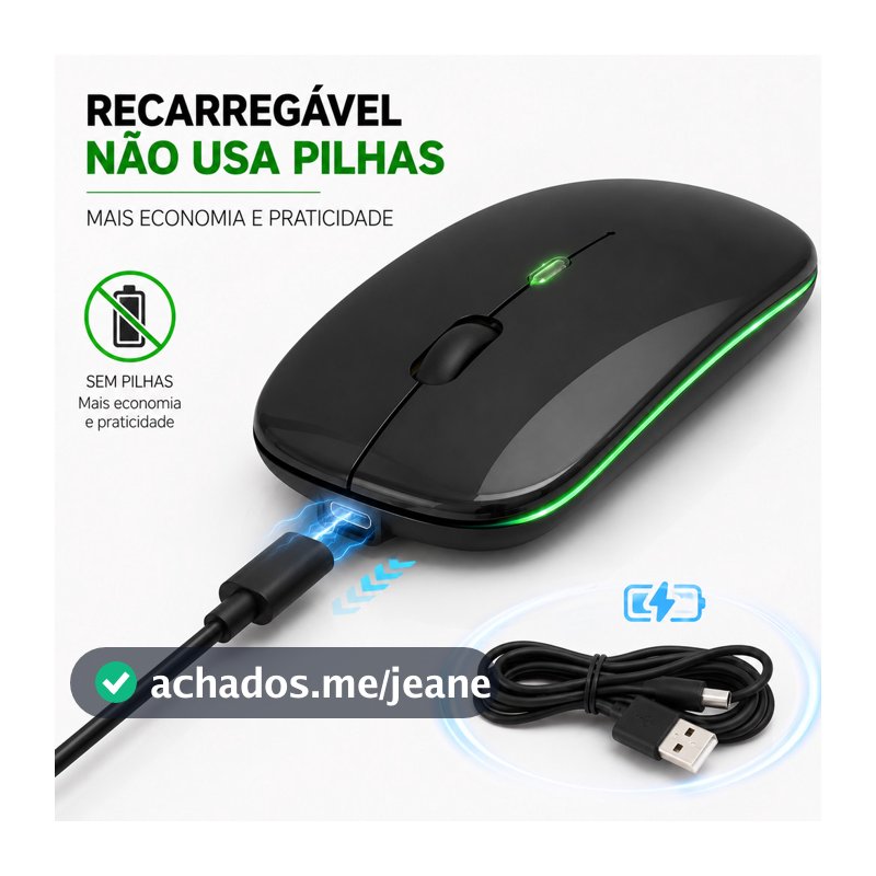 Mouse Sem Fio Silencioso RGB Home Office Bateria Interna LED Bluetooh Exbom Ergonômico Recarregável