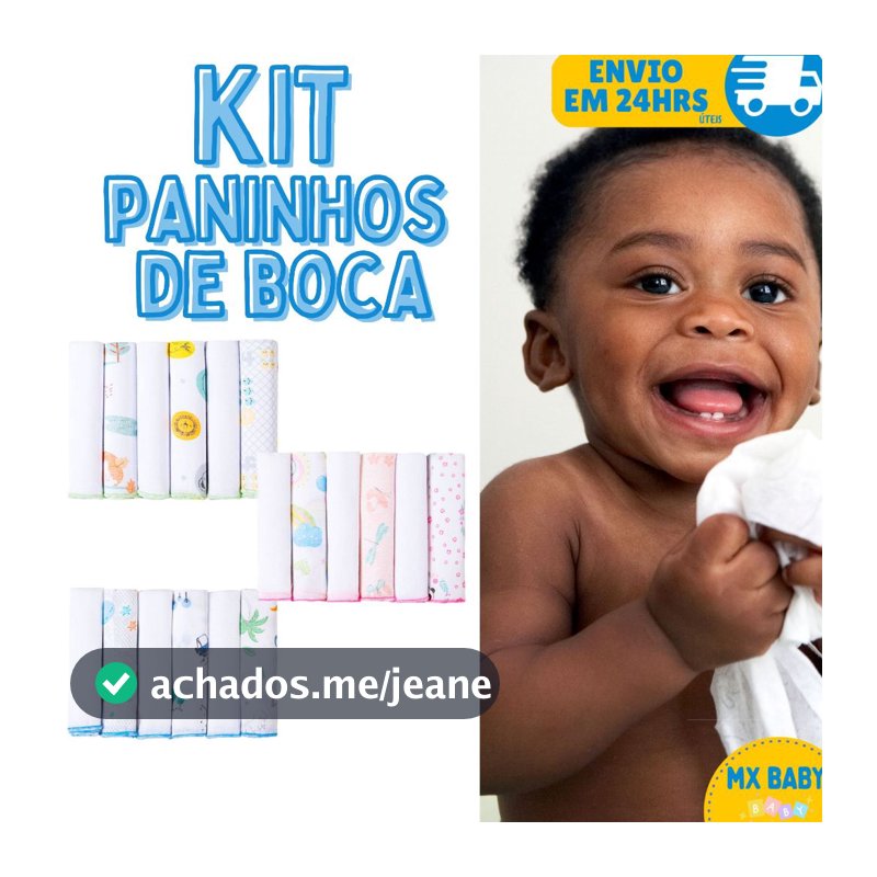Kit Paninhos Toalha De Boca Fralda Para Bebê Babete 100% Algodão 30cm x 30cm