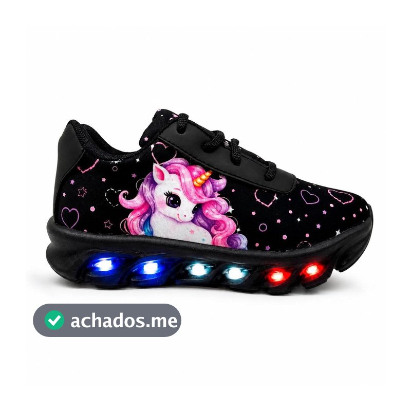 Tênis de Led Infantil Unicórnio com Luzes Coloridas Sola Macia Estiloso