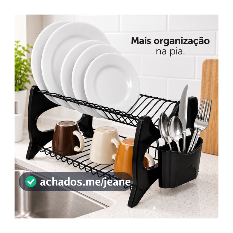 Escorredor de Louças Duplo 13 Pratos Porta Talher Cozinha Bancada Metaltru
