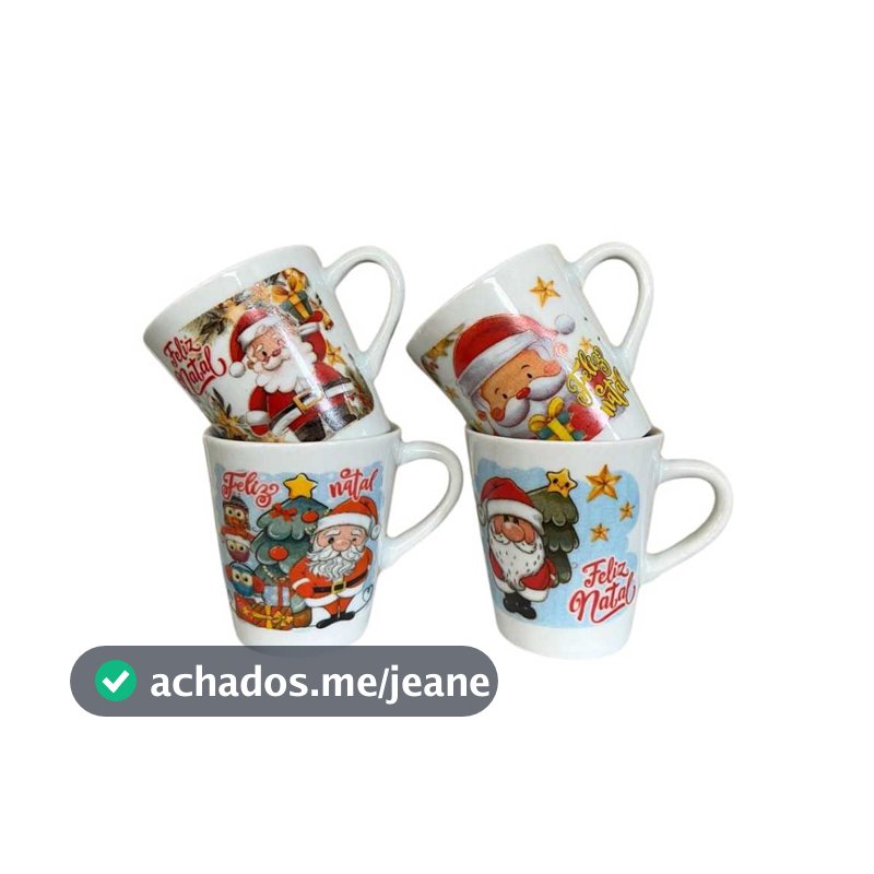 Kit 4 Xícaras De Porcelana Decoradas Natal 120 ml