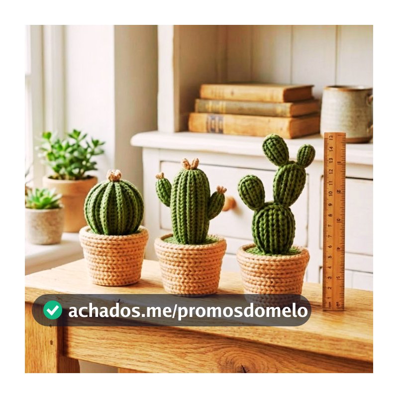 Kit 3 Cactos decoração Efeito Tricô 3D com Vaso | Decoração para Sala Minimalista Escritório envio imediato