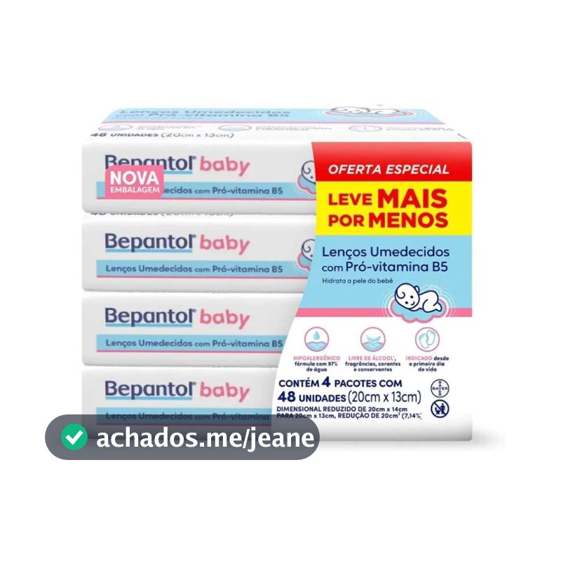KIT LENÇO UMEDECIDO BEPANTOL BABY LEVE 4 PAGUE 3 48 UNIDADES CADA