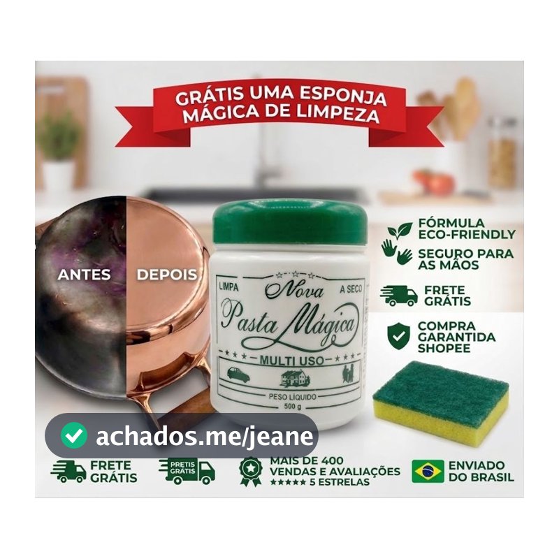 Pasta Mágica Multiuso 500g | Limpeza Pesada | Gordura, Sujeira, Azulejos, Cozinha e Banheiro grátis esponja